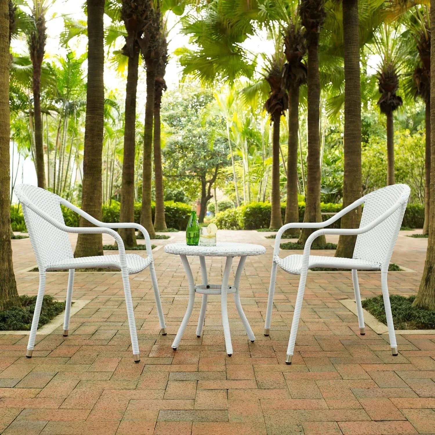White Rattan Outdoor Furniture Set - 3-Piece