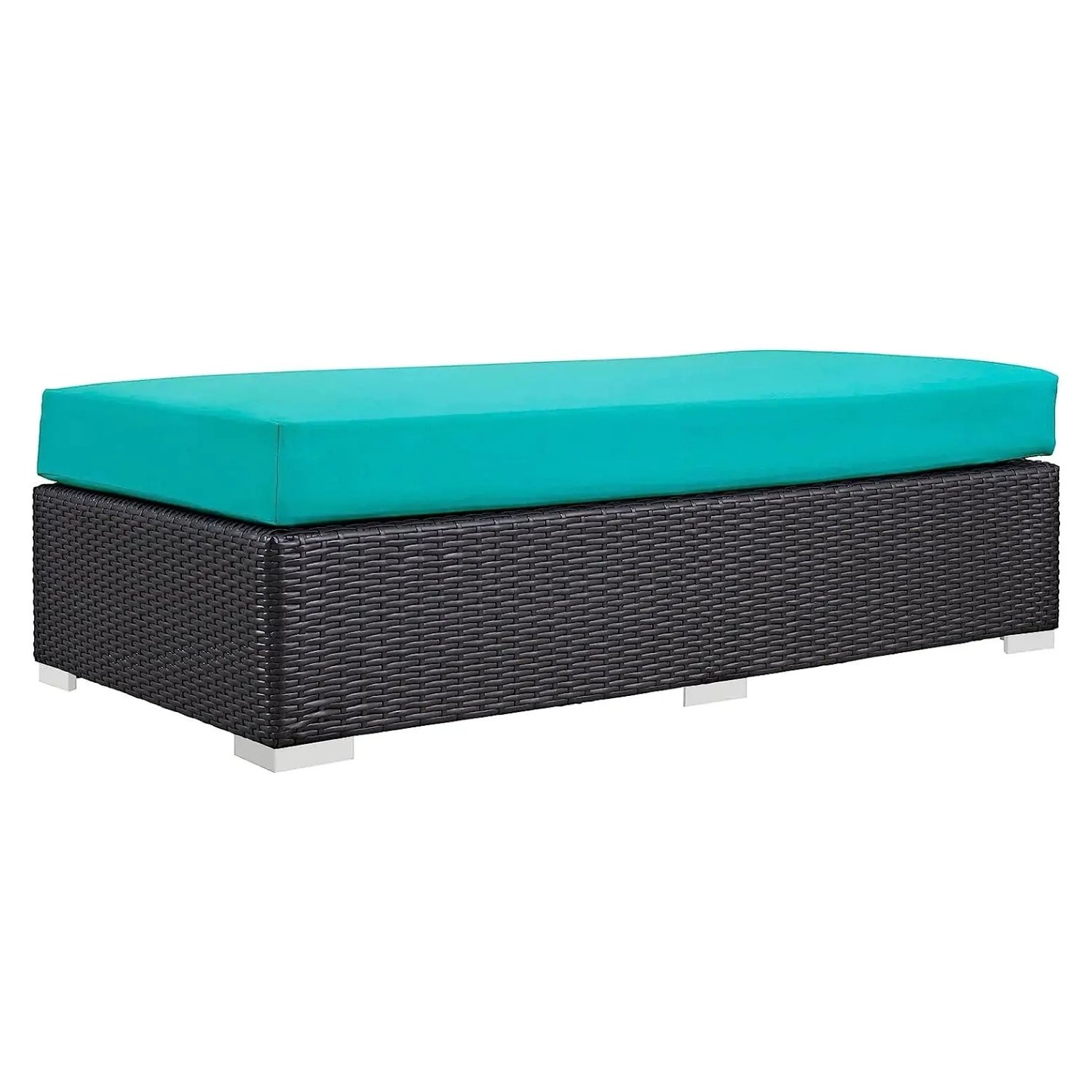 DEVOKO Wicker Rattan Patio Ottoman (Dark Brown/Turquoise)