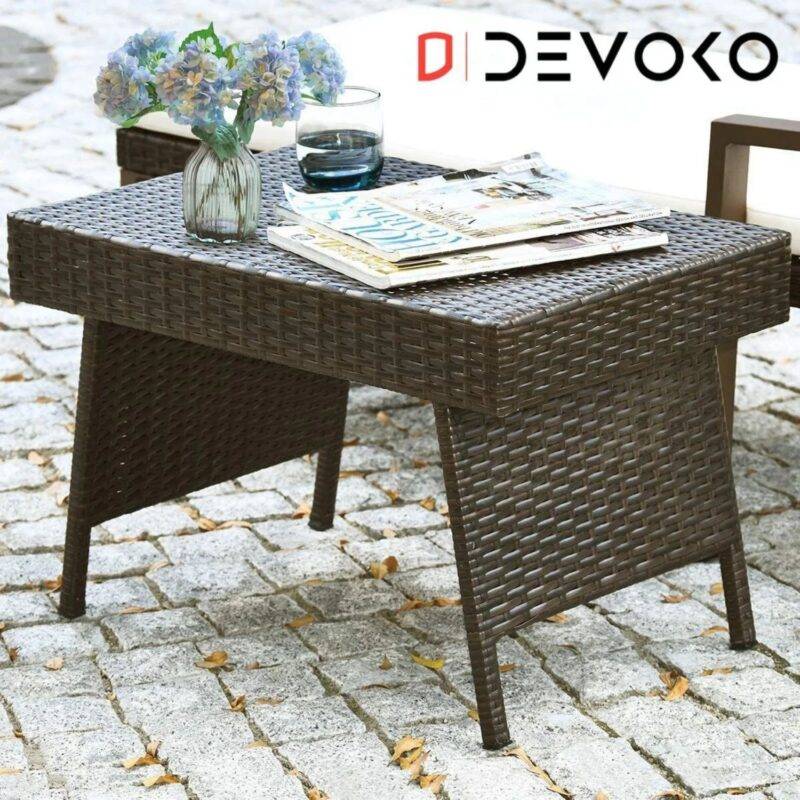 DEVOKO Wicker Garden Bistro Table - Dark Brown (Rattan)