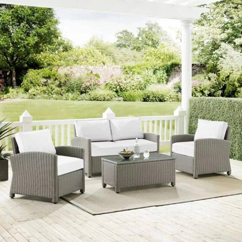 Devoko 4PCS Patio Wicker Furniture Set(Silver Grey & White)