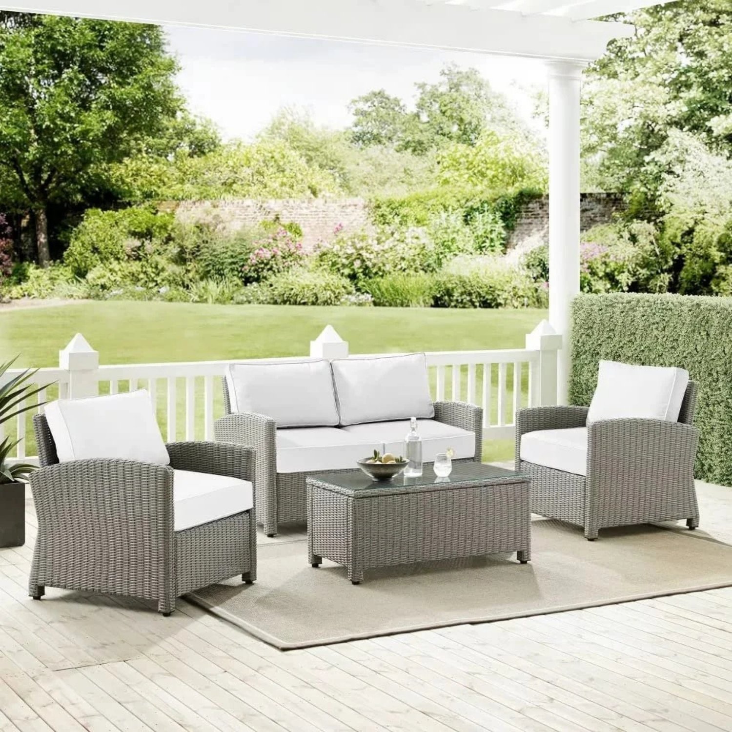 Devoko 4PCS Patio Wicker Furniture Set(Silver Grey & White)