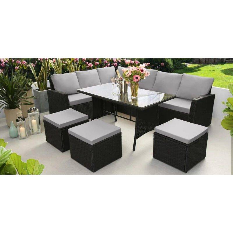 DEVOKO 6-Piece Patio Furniture Set - Black & Grey Outdoor Dining Conversation Set
