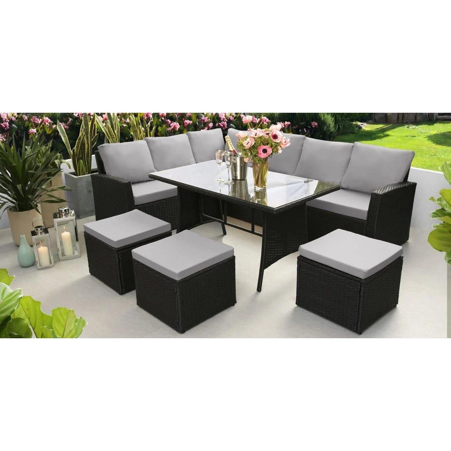 DEVOKO 6-Piece Patio Furniture Set - Black & Grey Outdoor Dining Conversation Set