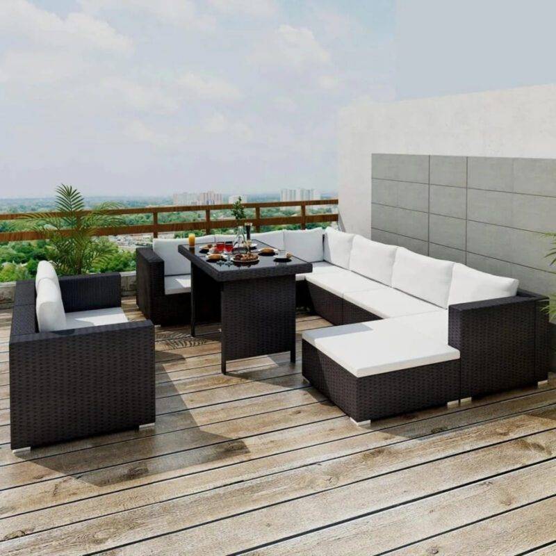 DEVOKO 6PCS L-Shape Patio Dining Set (Black & White)