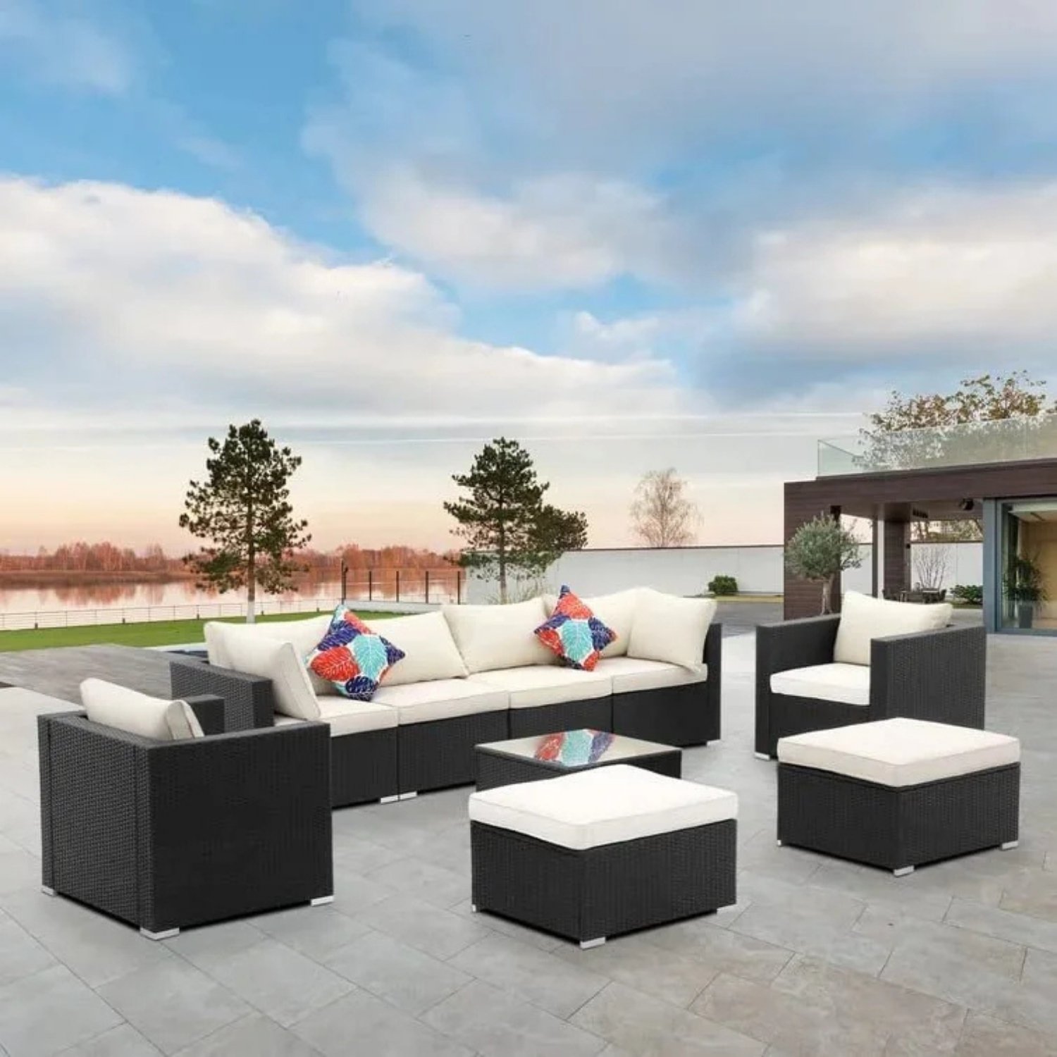 6-Piece Outdoor Conversation Set (Black/Off-white)