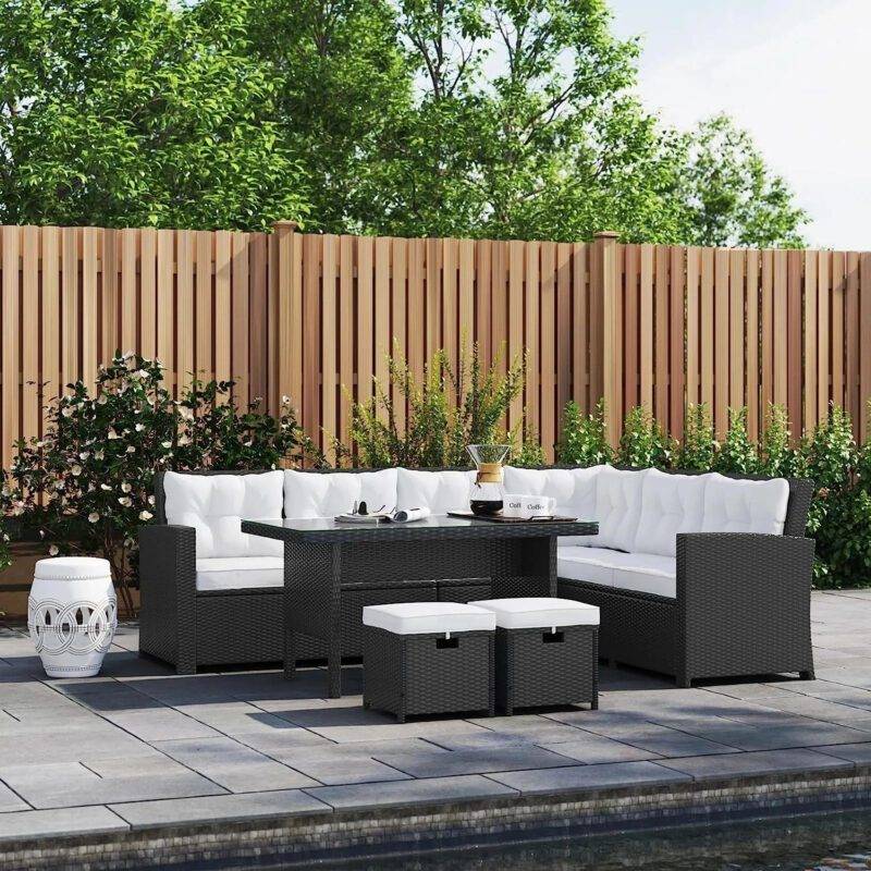 5-Piece Wicker Patio Conversation Set (Black/White)