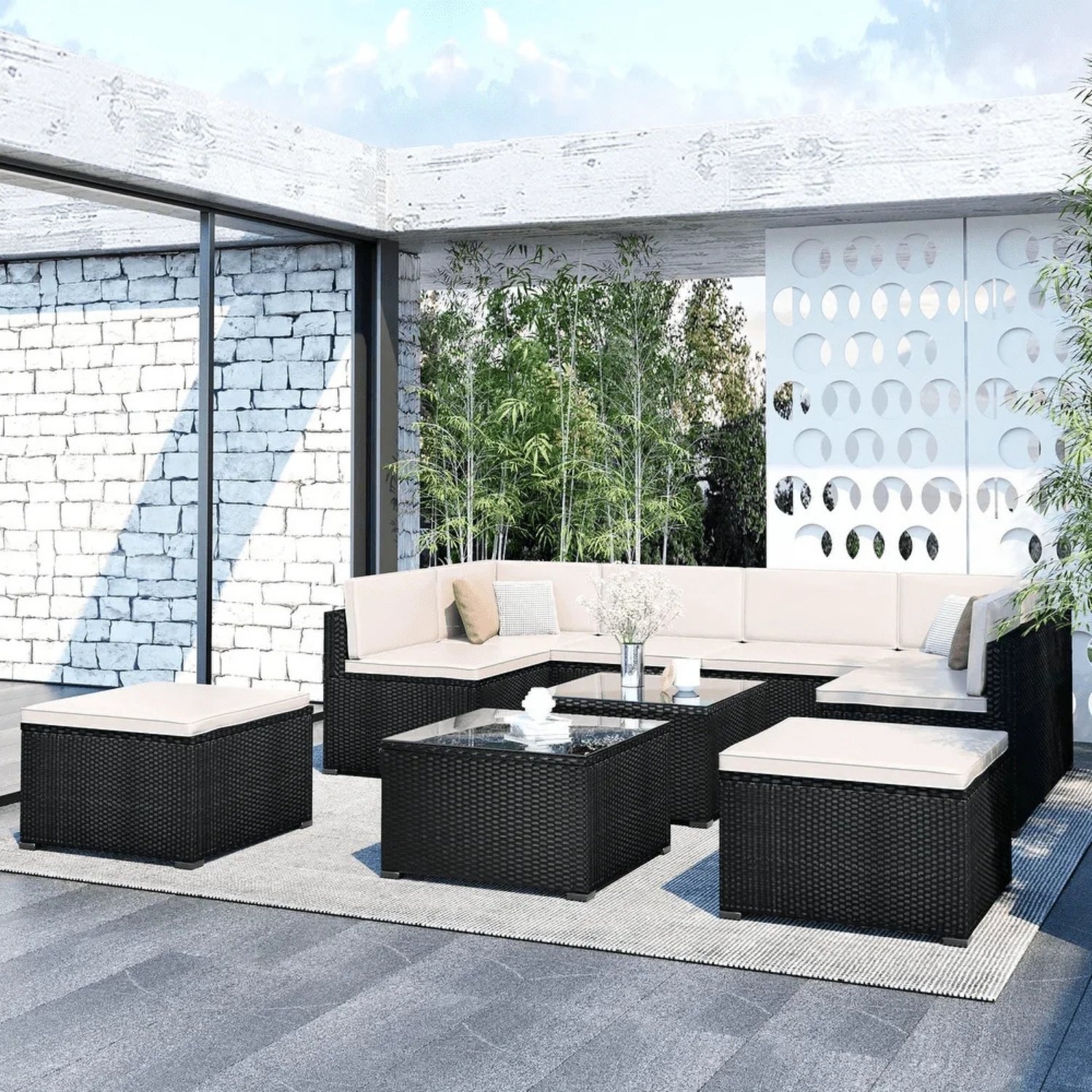 8 pieces sectional wicker Furniture set for all weather rattan sofa conversation set (Indoor/Outdoor)