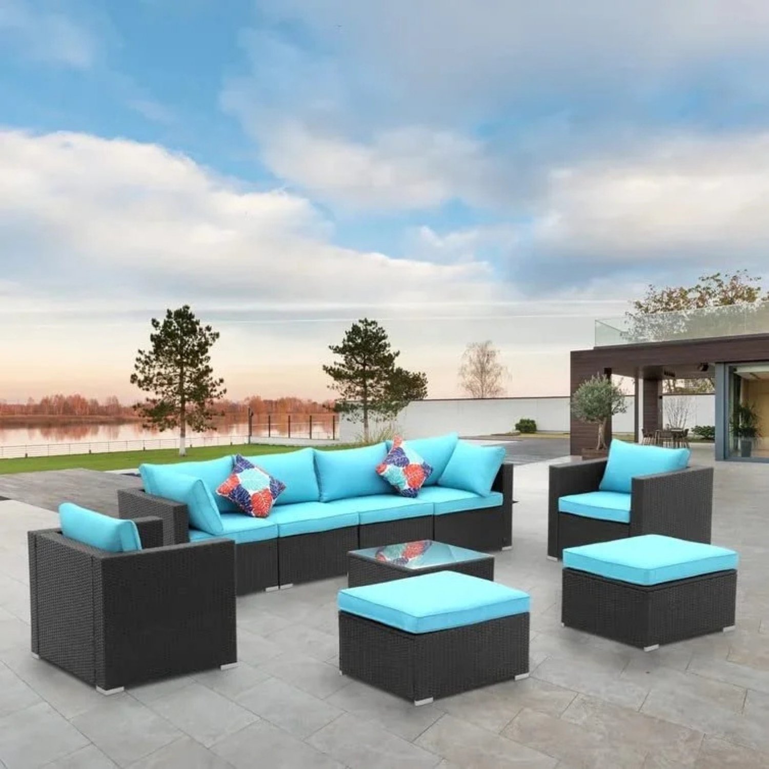 6-Piece Outdoor Conversation Set (Black/Sky Blue)