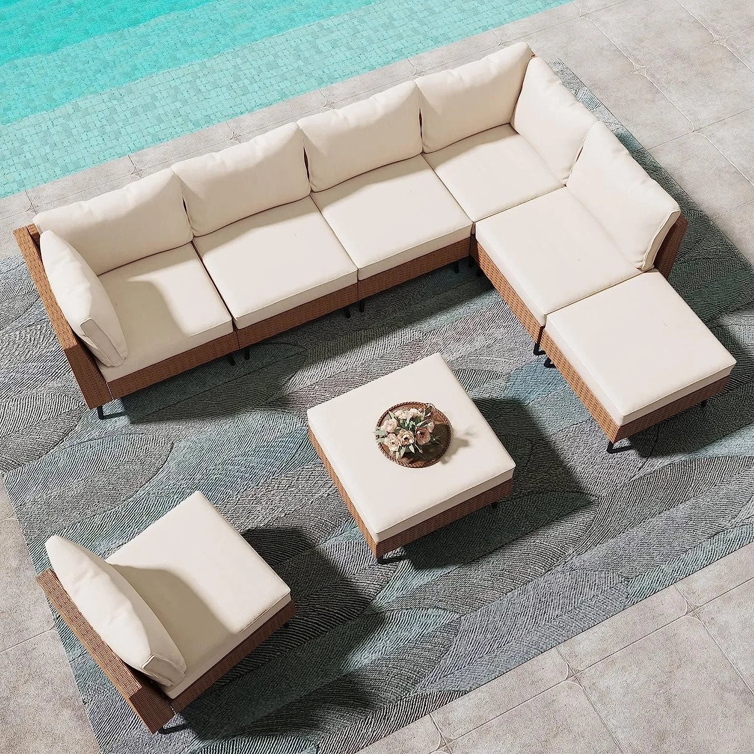 DEVOKO 6pcs Outdoor Patio Furniture Set (Beige & Off-white)