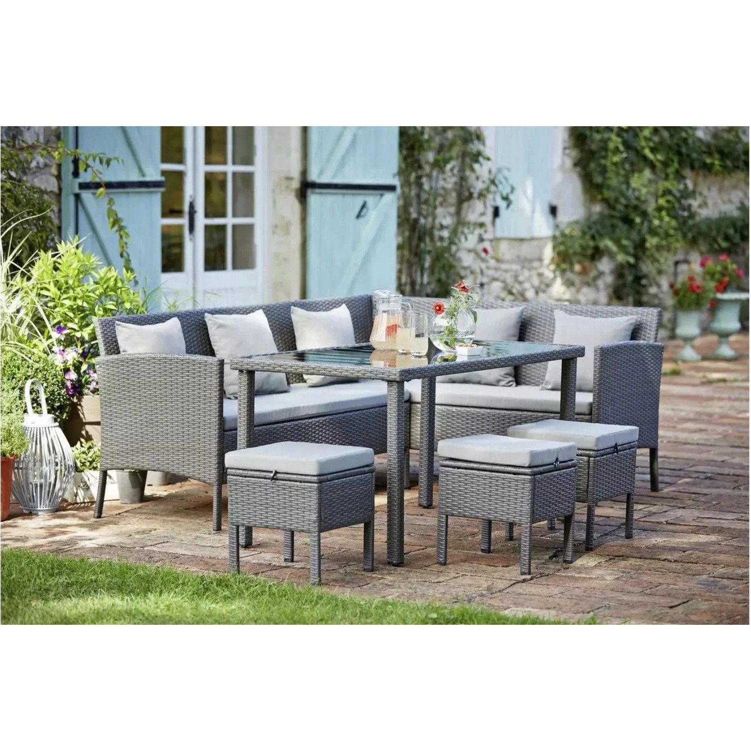 DEVOKO 6Pc L-Shape Patio Set (Grey)