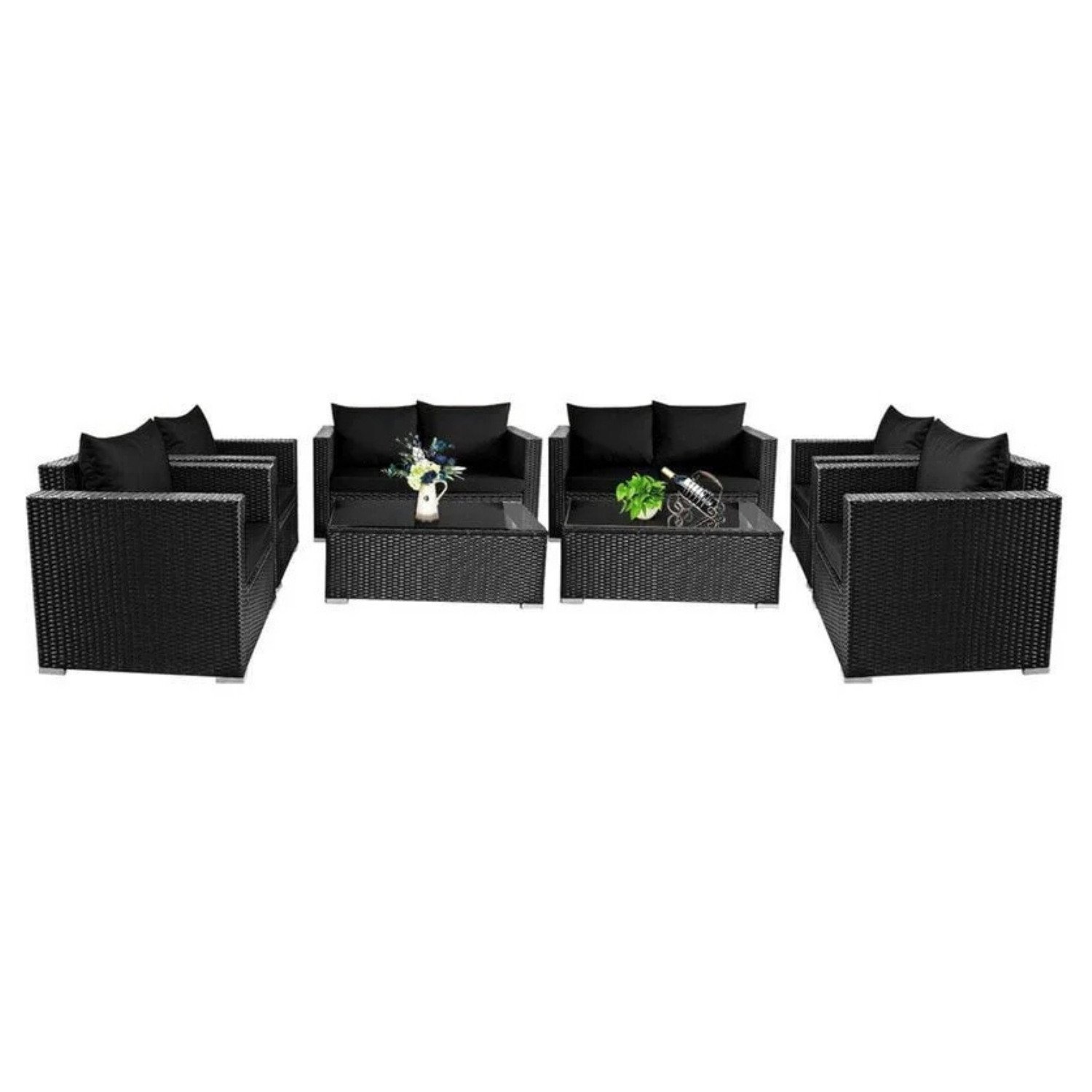 DEVOKO Patio Furniture Set Waterproof Black Outdoor Sectional Sofa with Soft Cushions