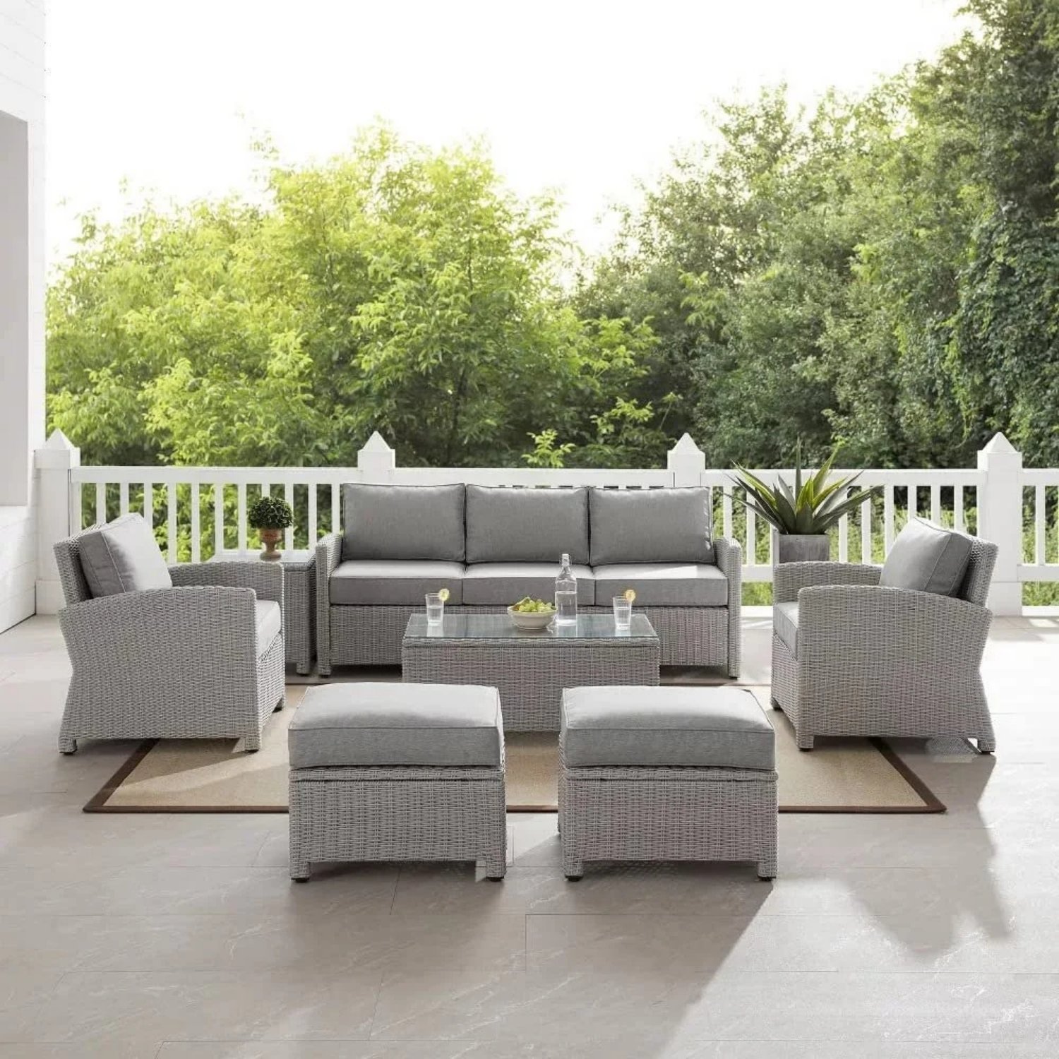 DEVOKO 7Pcs Outdoor Wicker Sectional Patio Furniture Set (Silver/Grey)