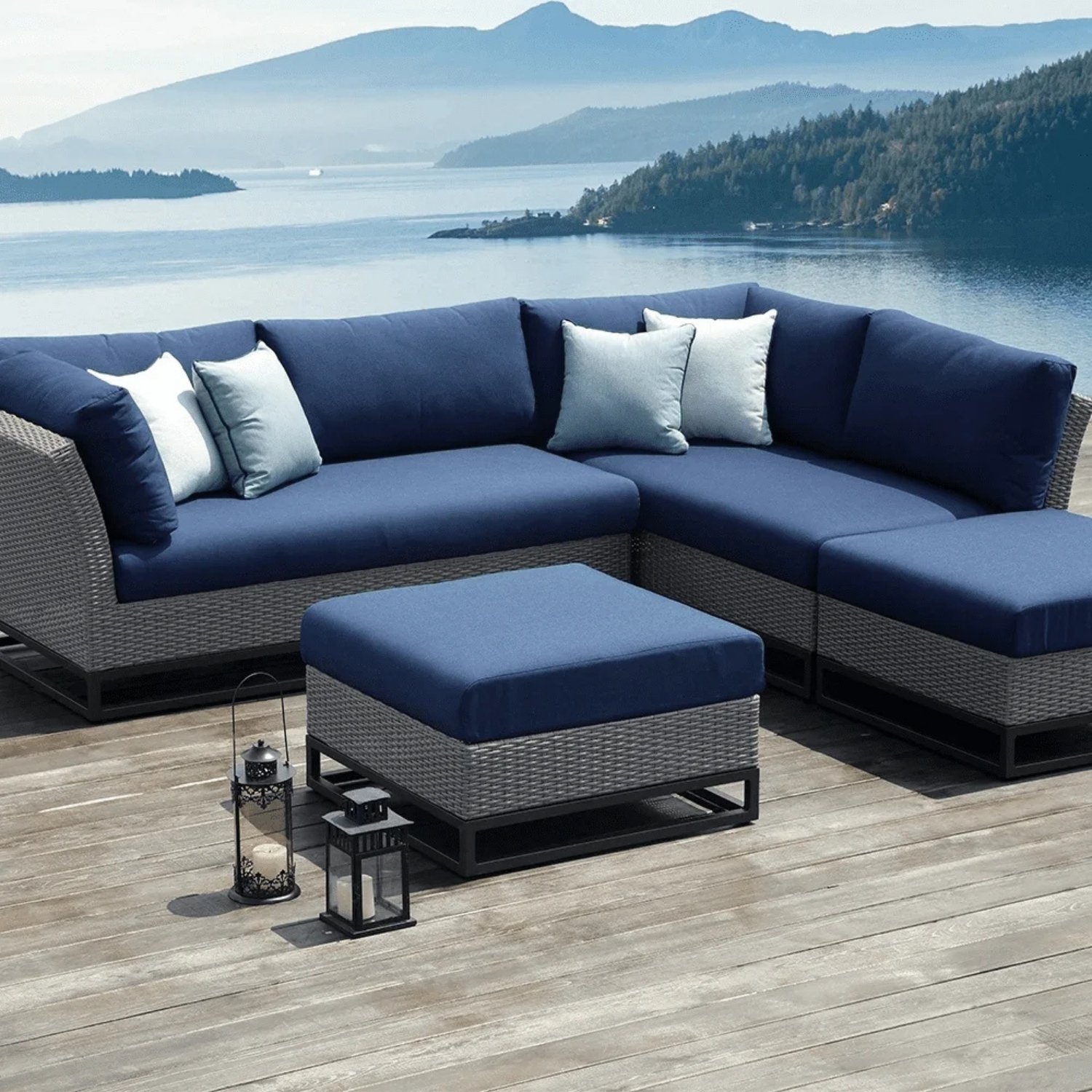 4pc L Shape Conversation Set (Grey/Navy Blue)