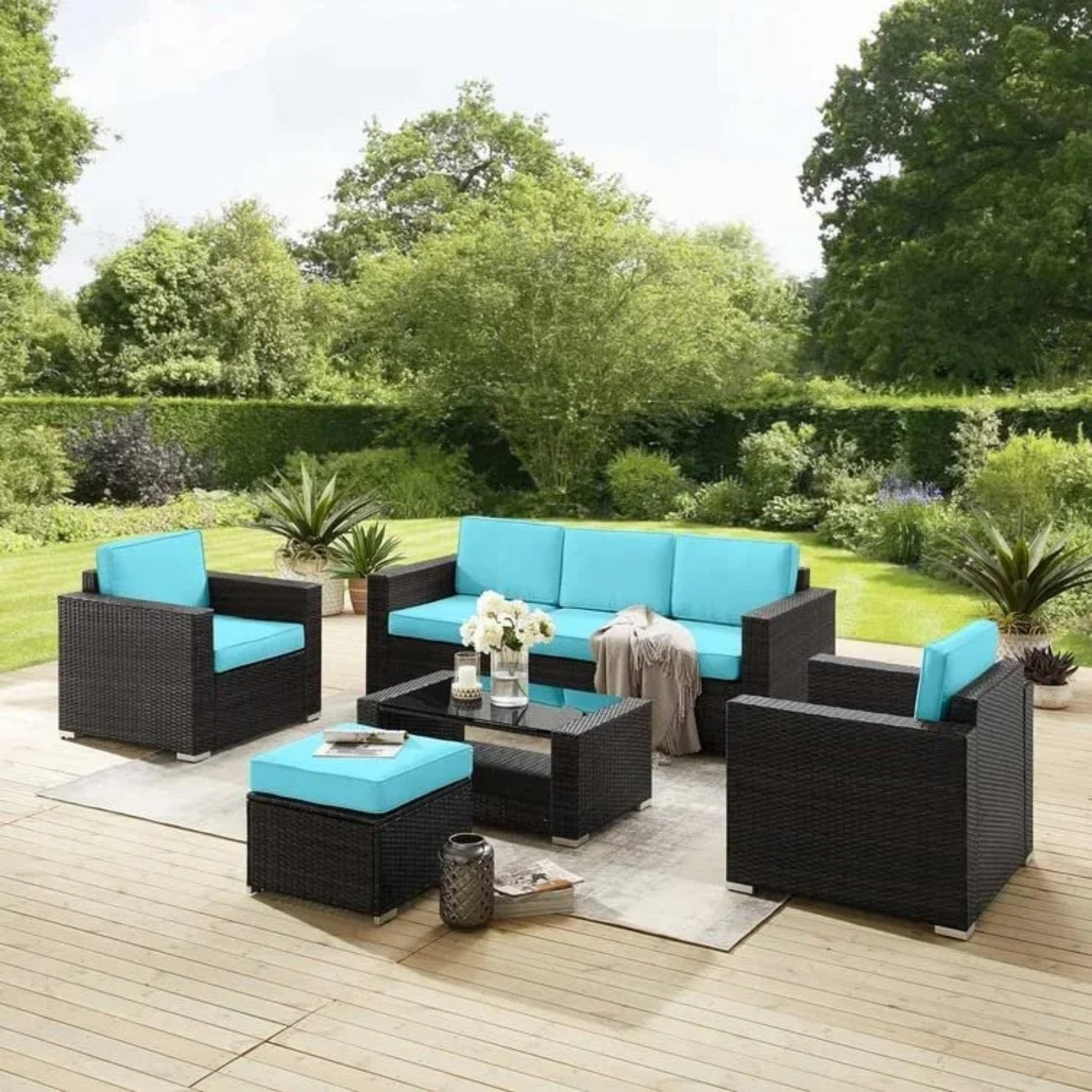 5-Piece Patio Conversation Set (Dark Brown/Sky-Blue)