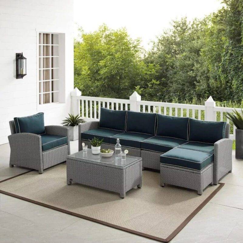 DEVOKO Outdoor Sectional Sofa Set - Grey & Navy Blue