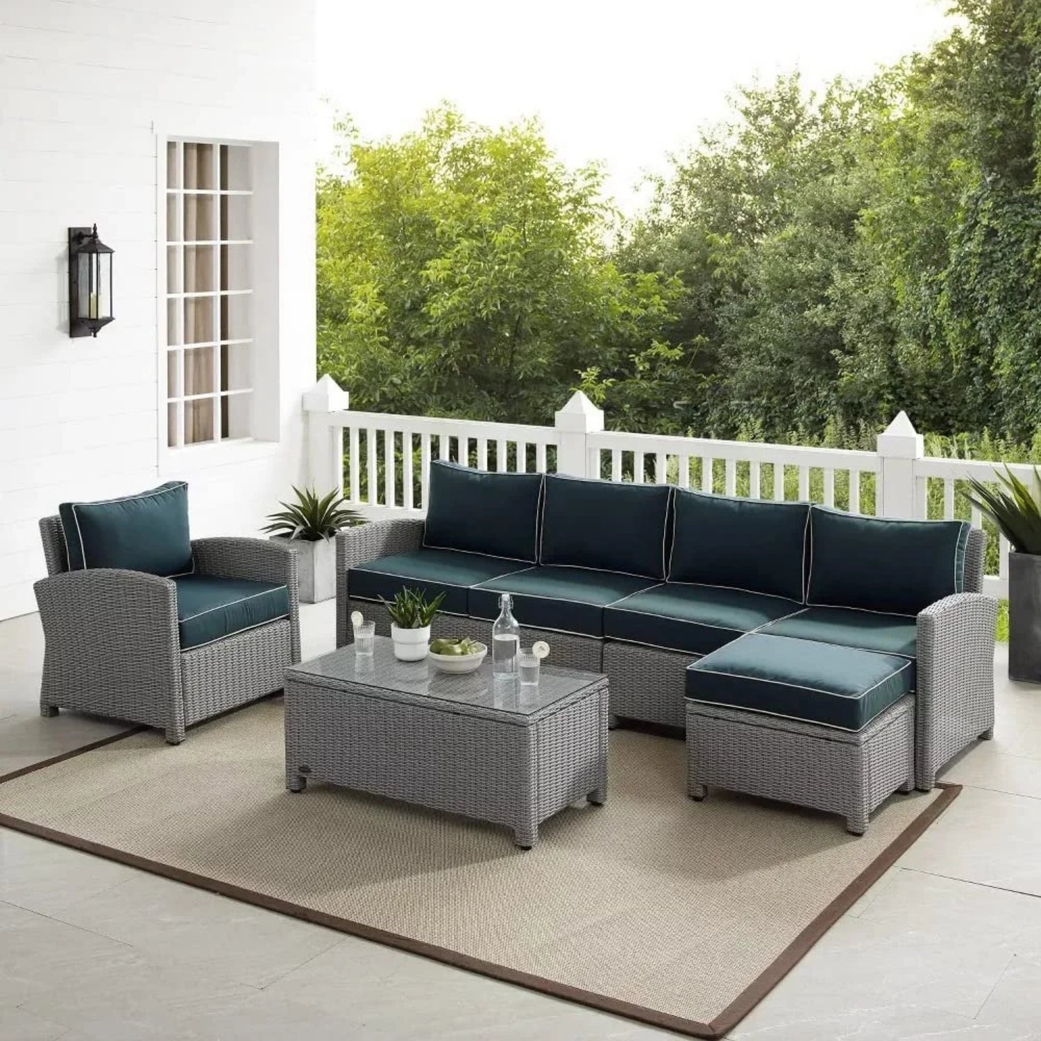DEVOKO Outdoor Sectional Sofa Set - Grey & Navy Blue