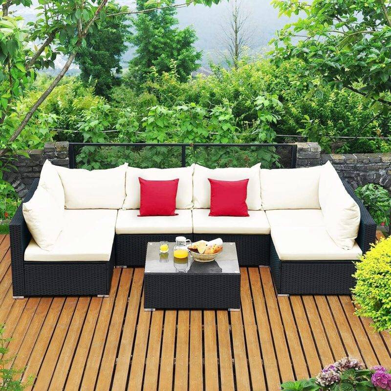 DEVOKO Patio Sectional Sofa Set (Black/White)