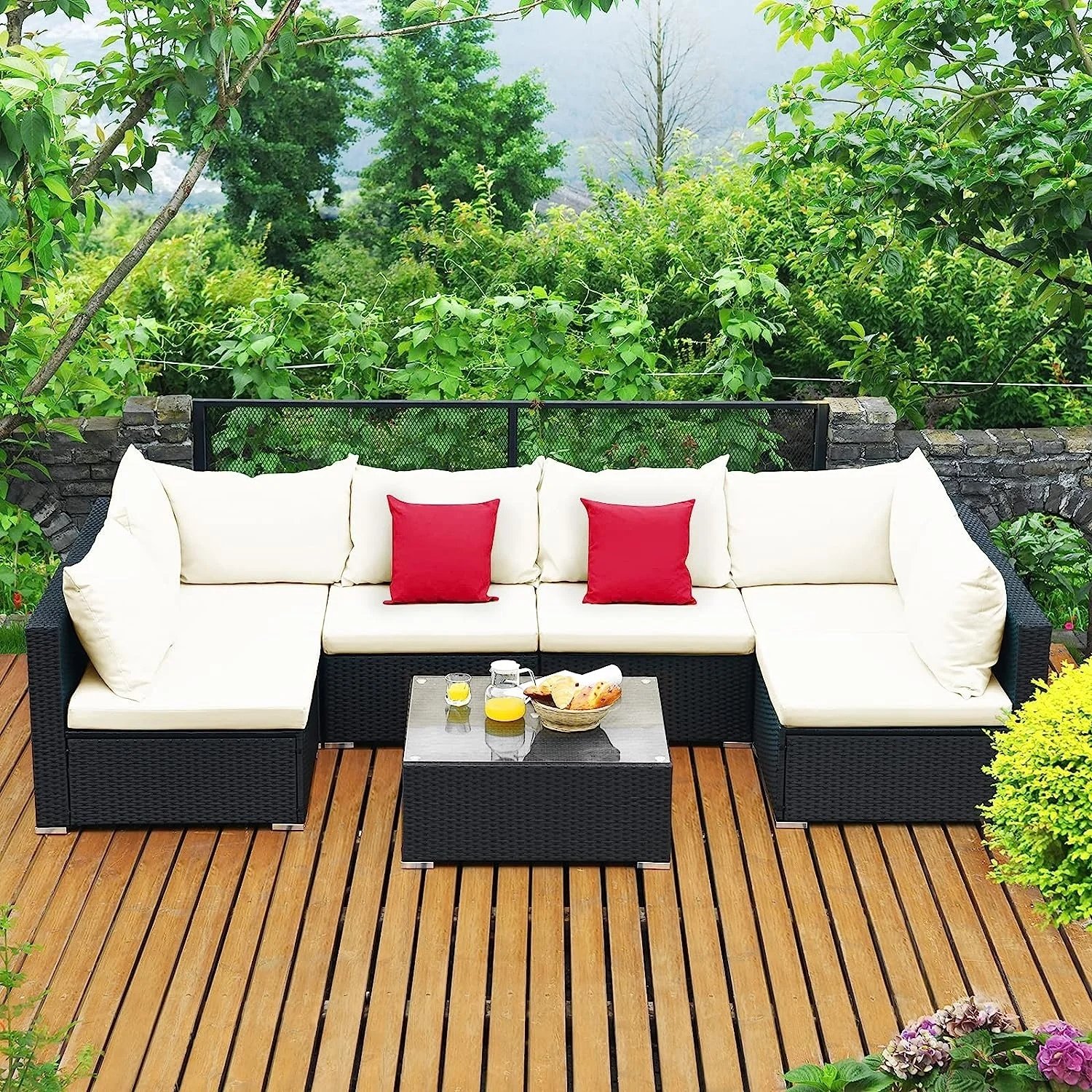 DEVOKO Patio Sectional Sofa Set (Black/White)