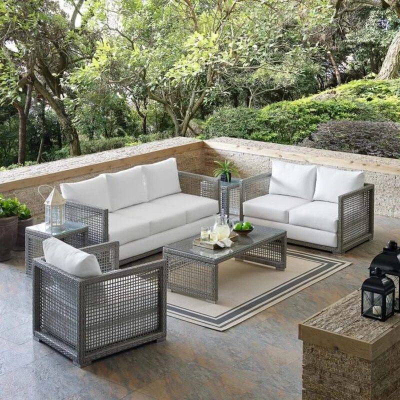 Outdoor 6 Pieces Sectional Patio Furniture (Grey and White)