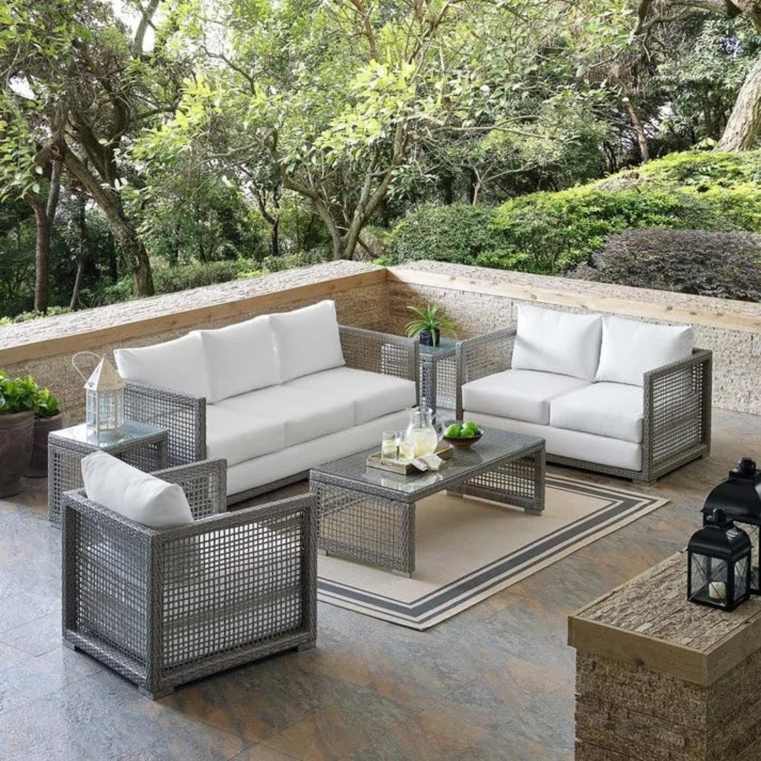 Outdoor 6 Pieces Sectional Patio Furniture (Grey and White)