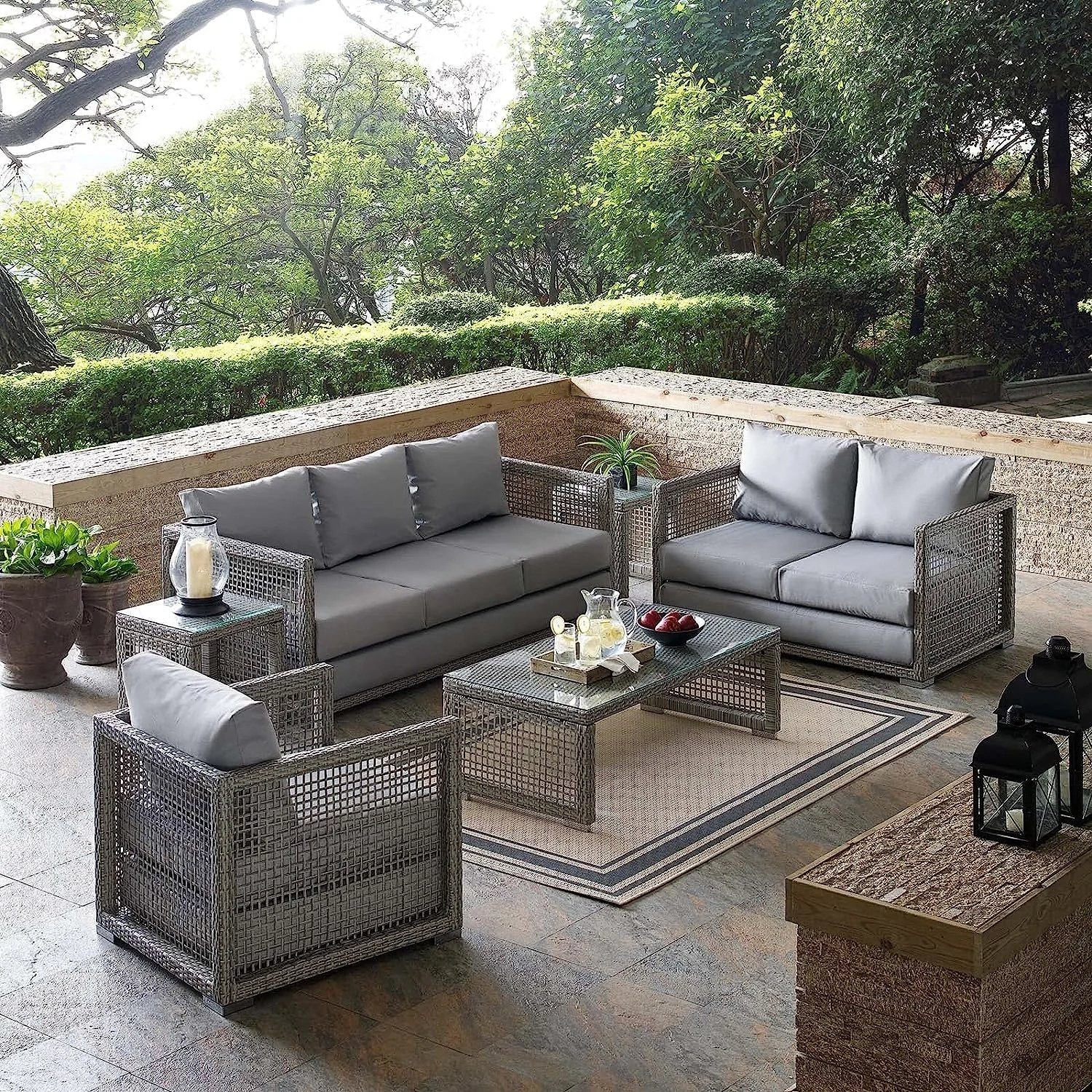 Outdoor 6 Pieces Sectional Patio Furniture (Grey)