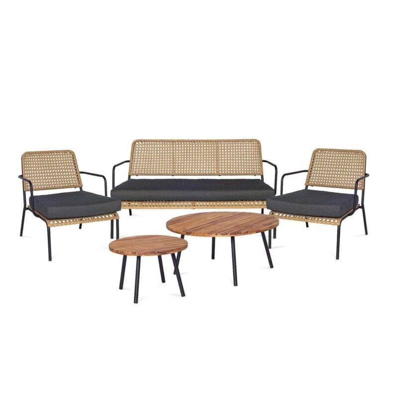 Wicker Loveseat Set (Beige and Black)