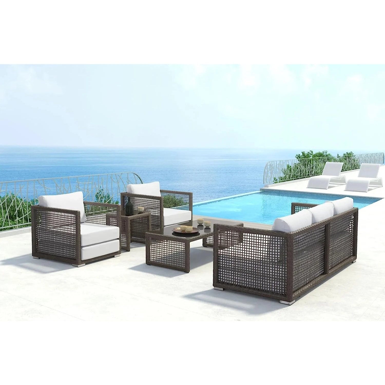 5-Piece Rattan Conversation Set (Dark Brown and White)