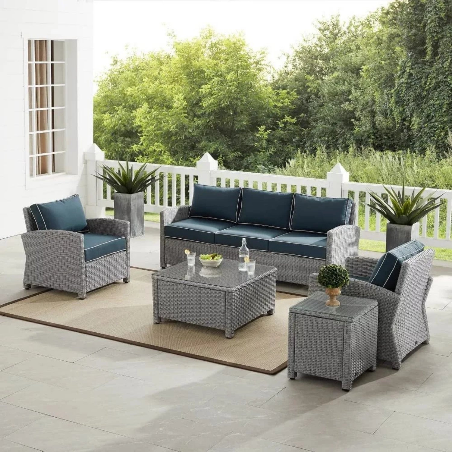 DEVOKO Outdoor Patio Furniture Set - Silver & Navy Blue