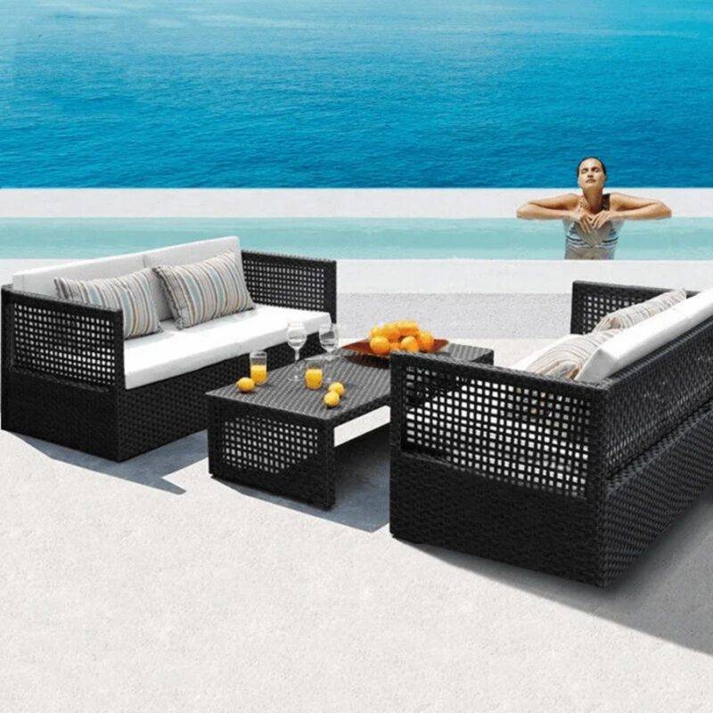 3 piece conversation set for garden, backyard and poolside (Black and White)