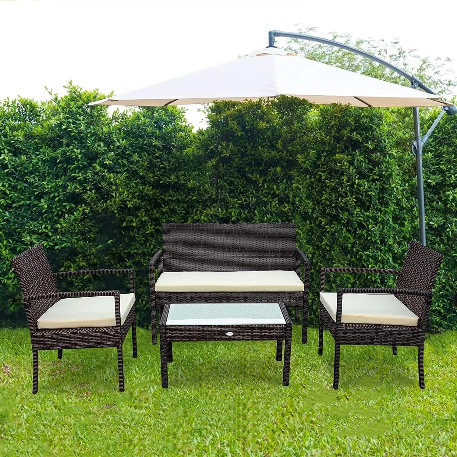 4 Piece Patio Furniture Set (Dark Brown/Off White)