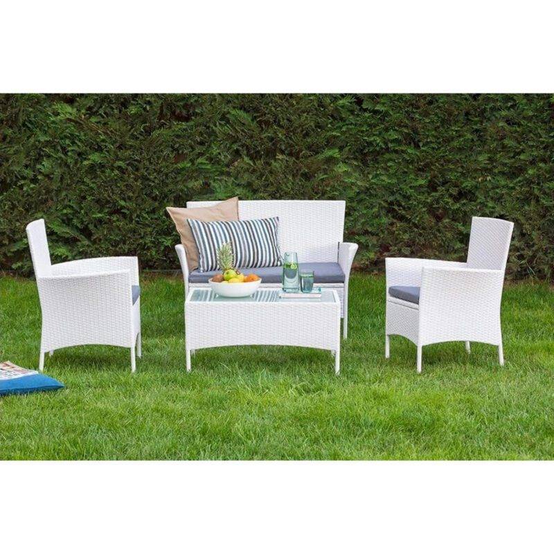 DEVOKO 4 Piece Patio Furniture All Weather Outdoor Sectional (White and Grey)