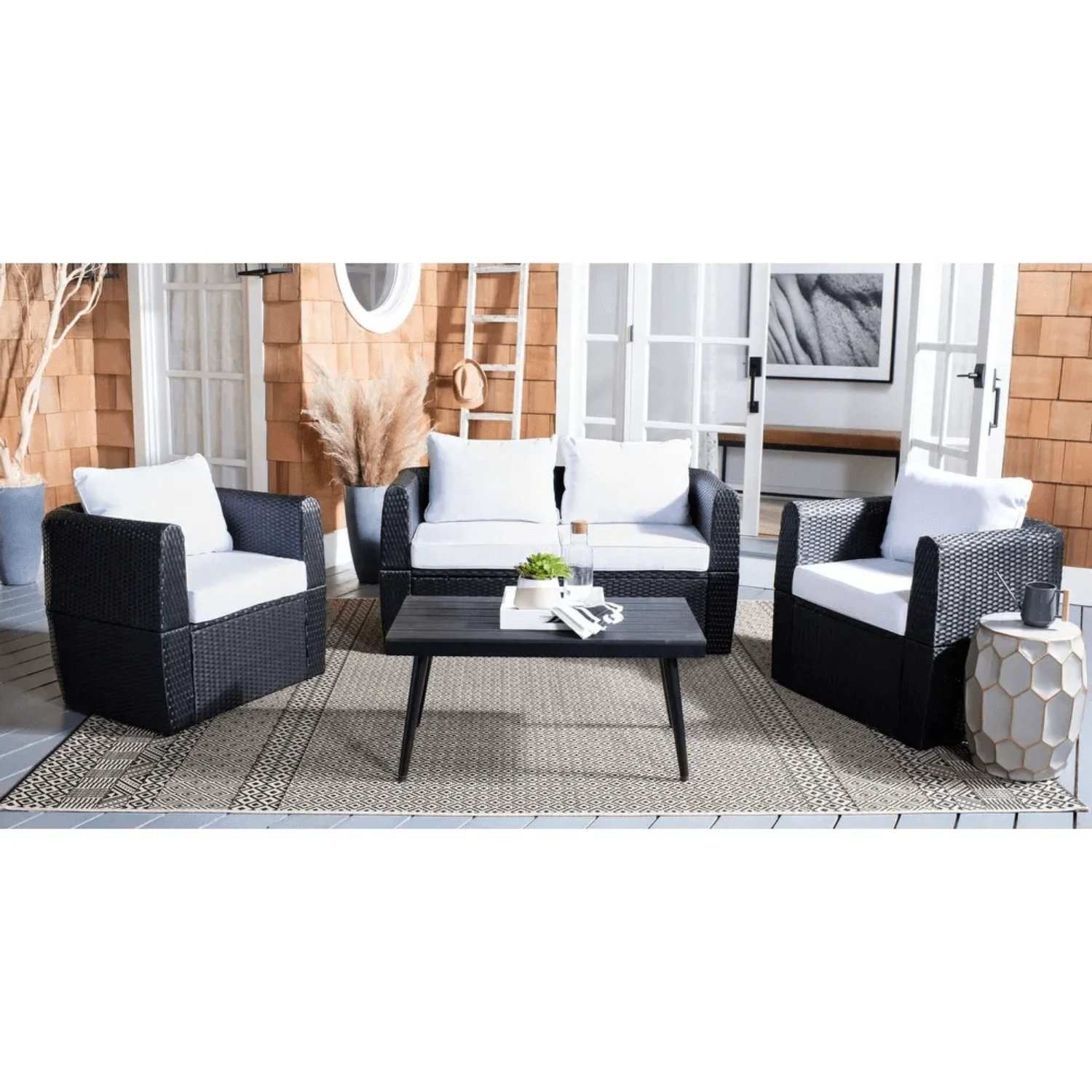 4pc HDPE Rattan Wicker Sofa Set (Black/White)