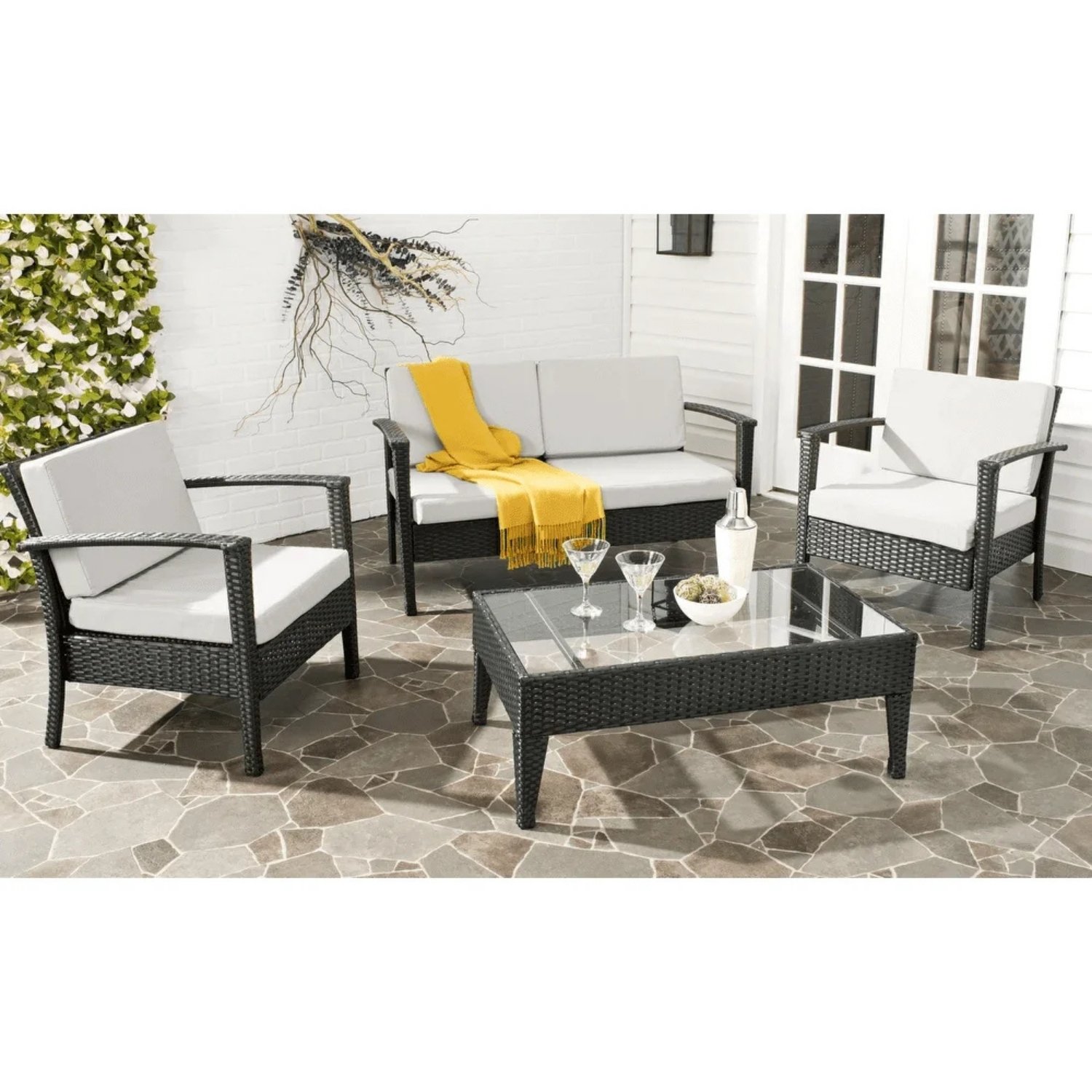 4pc Rattan Sofa Set (Black/Off-white)