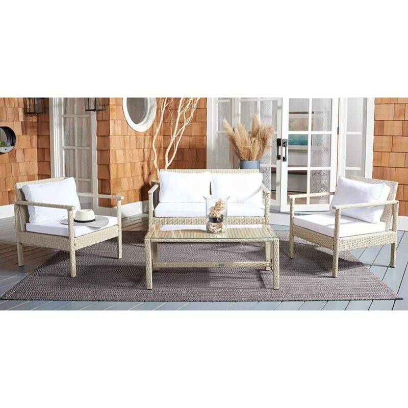 4-Piece Waterproof Outdoor Patio Furniture Set with Cushions - Beige/Off-White