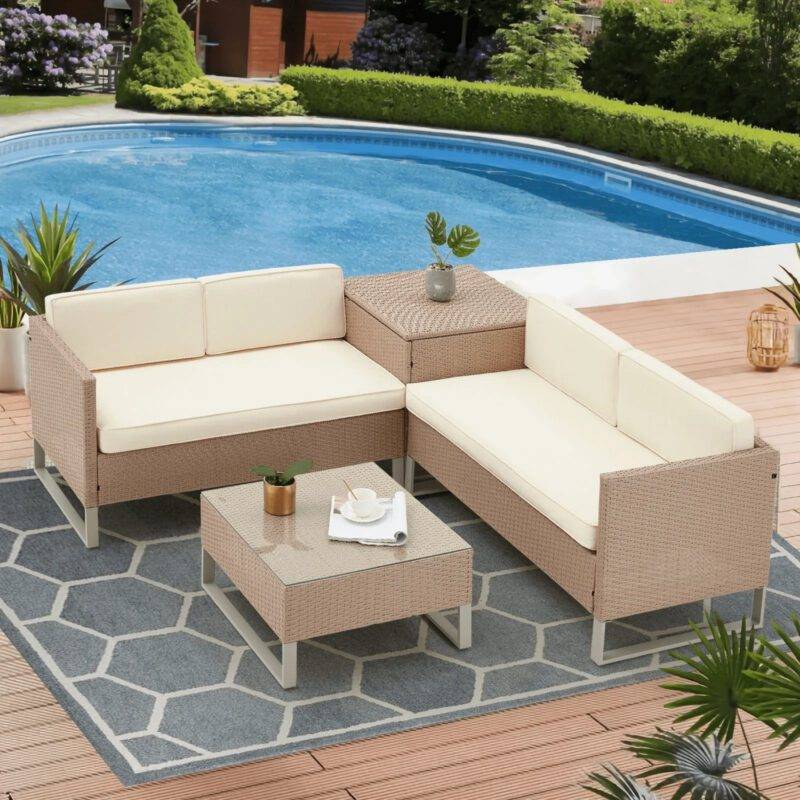4pc Wicker Sofa Set (Beige/Cream)