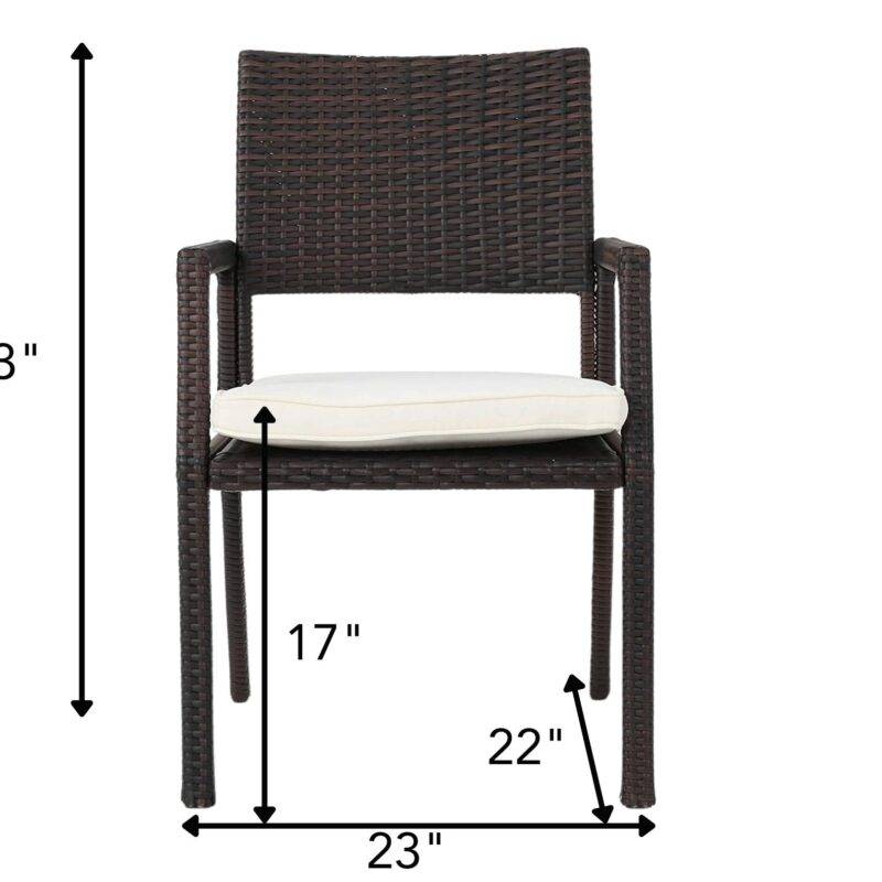 DEVOKO Wicker 2 Piece Chair with Cushion (Dark Brown & White) - Image 2