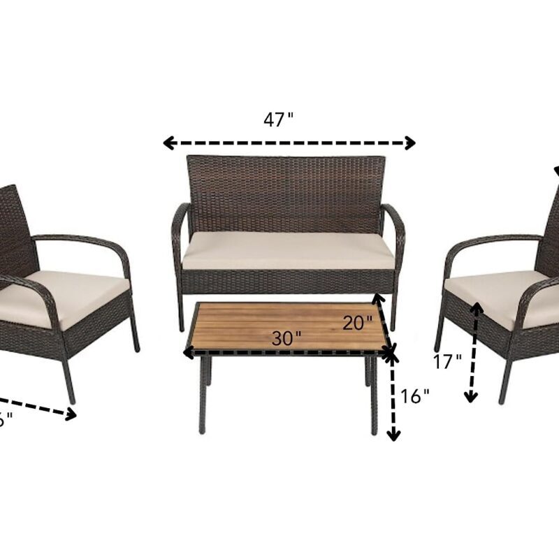 DEVOKO 4PCS Outdoor Patio Rattan Furniture Set (Dark Brown and Cream) - Image 2