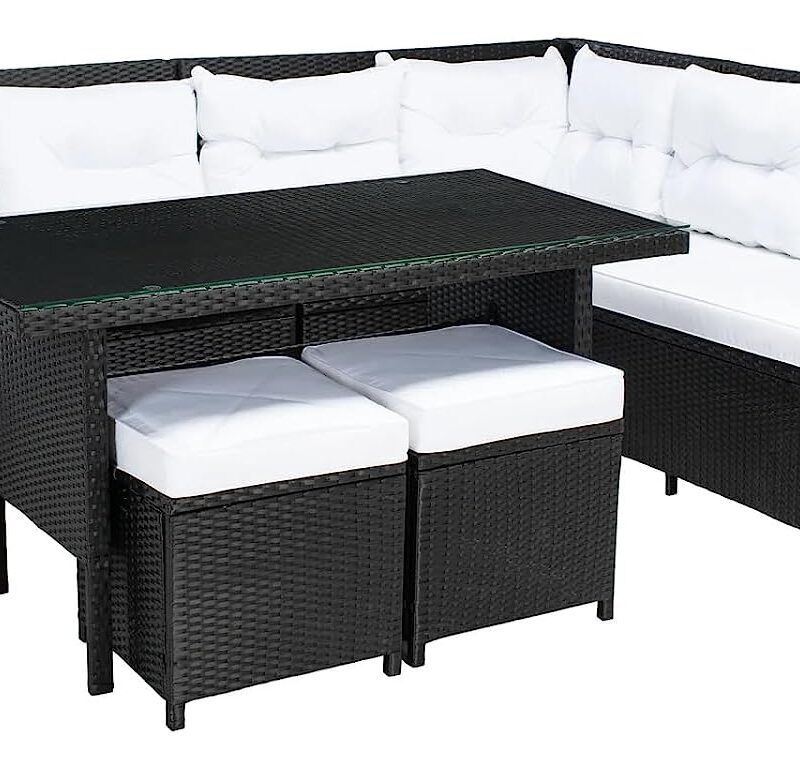 5-Piece Wicker Patio Conversation Set (Black/White) - Image 6