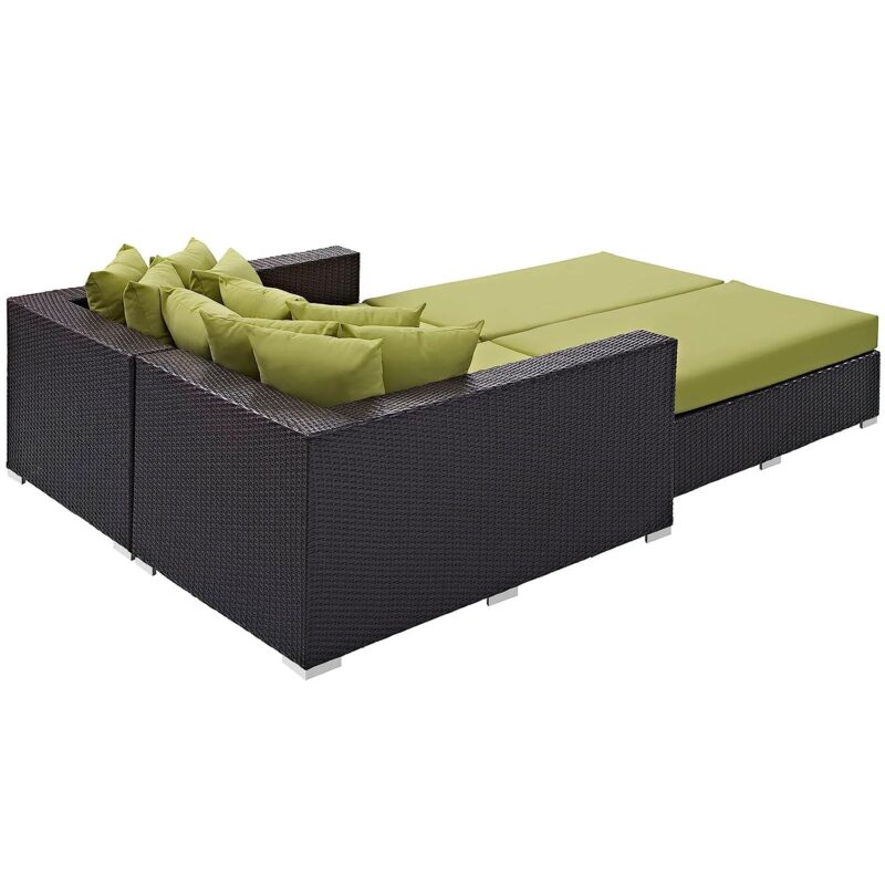 3pcs Outdoor Rattan & Wicker Sofa Daybed (Dark Brown/Green) - Image 3