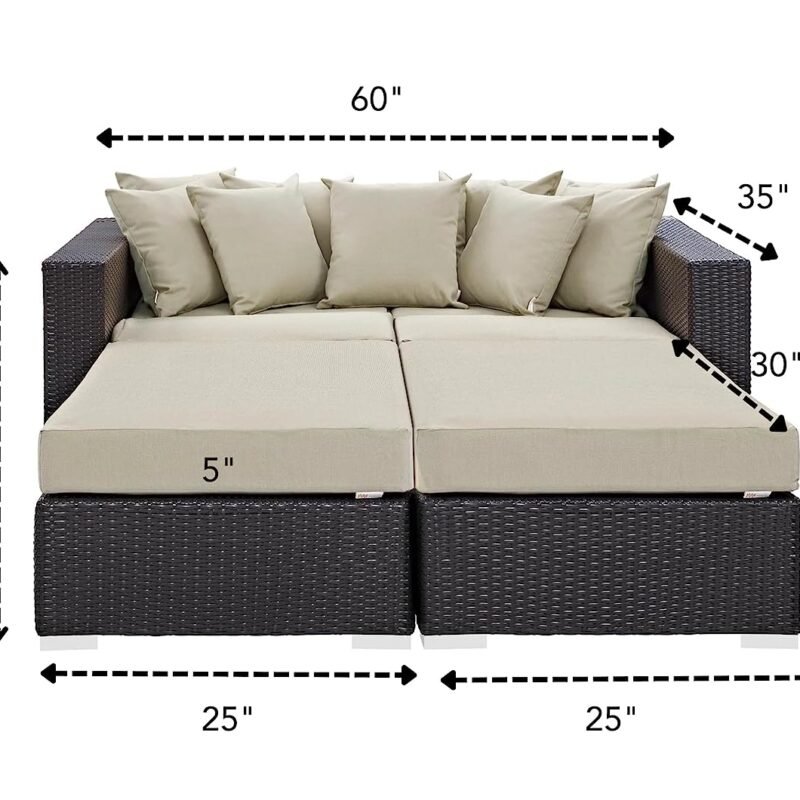 3pcs Outdoor Rattan & Wicker Sofa Daybed (Dark Brown/Beige) - Image 2