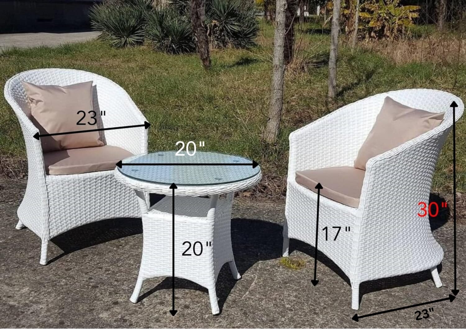 DEVOKO Patio Wicker Bistro Set 3-Piece (White/Cream) - Image 2