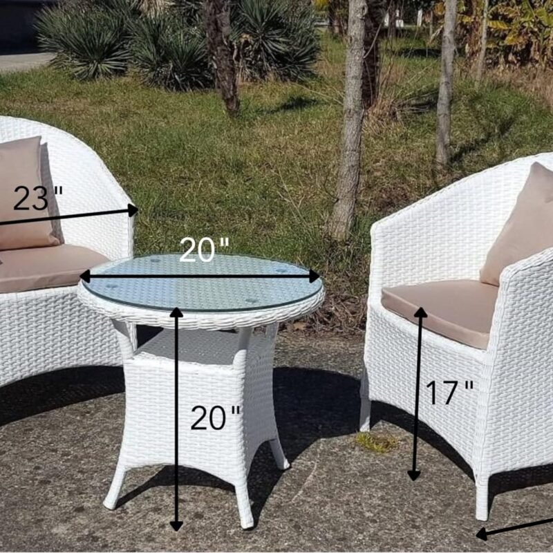 DEVOKO Patio Wicker Bistro Set 3-Piece (White/Cream) - Image 2
