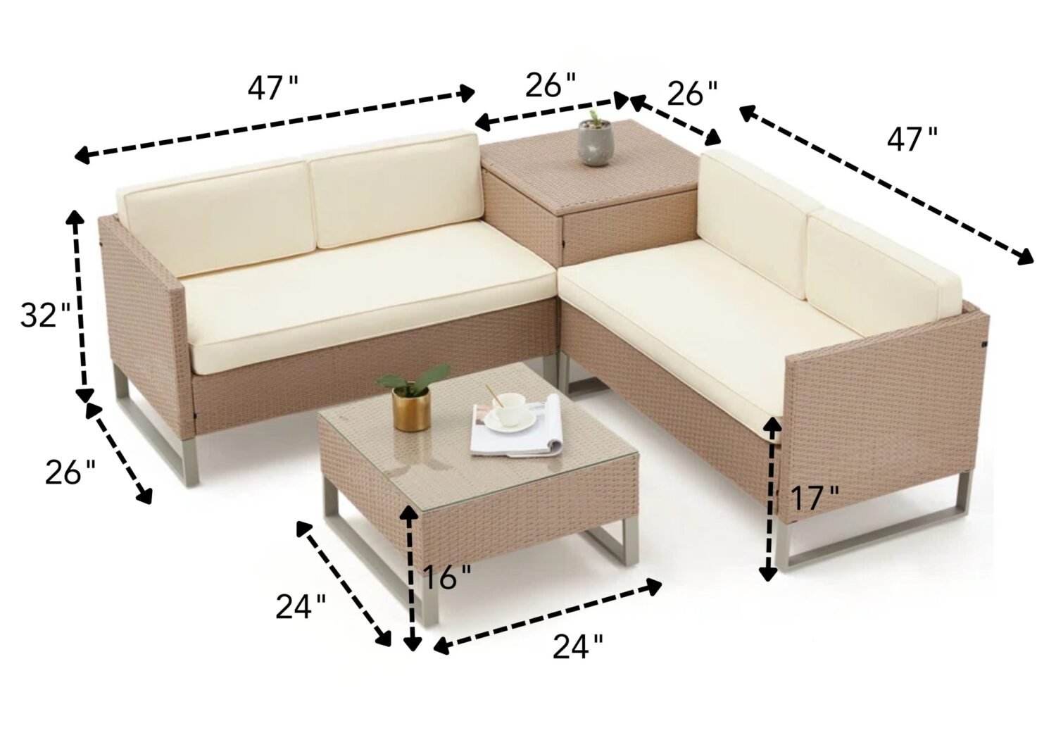 4pc Wicker Sofa Set (Beige/Cream) - Image 3