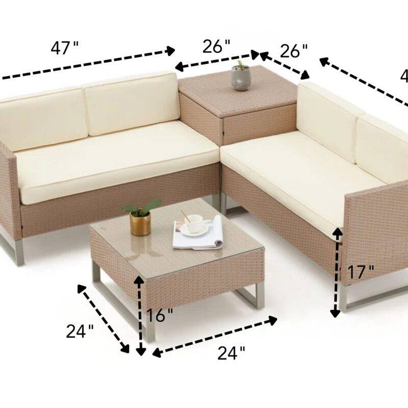 4pc Wicker Sofa Set (Beige/Cream) - Image 3