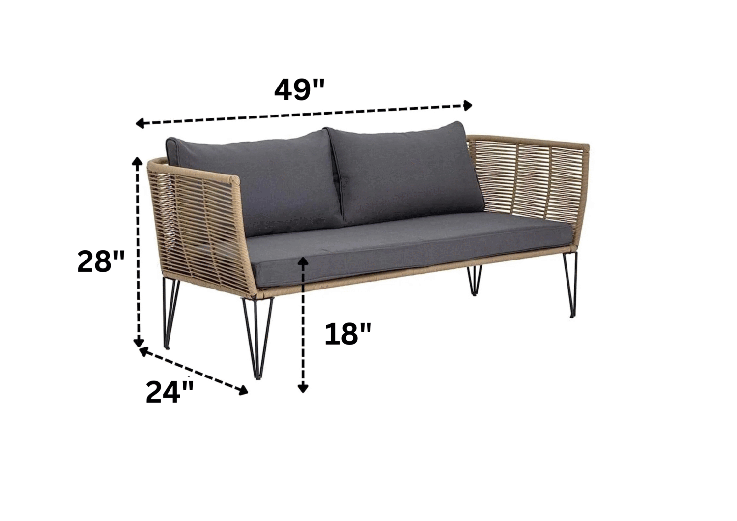 Rope Loveseat (Beige and Dark Grey) - Image 2