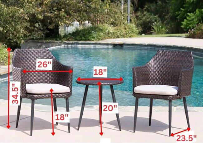 Devoko 3-Piece Rattan Patio Furniture Set (Dark Brown/Off-white) - Image 2