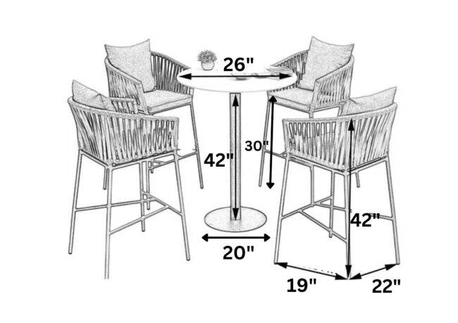 DEVOKO 5 Piece Patio Rope Bar Furniture Set For Outdoor Indoor (Grey) - Image 2