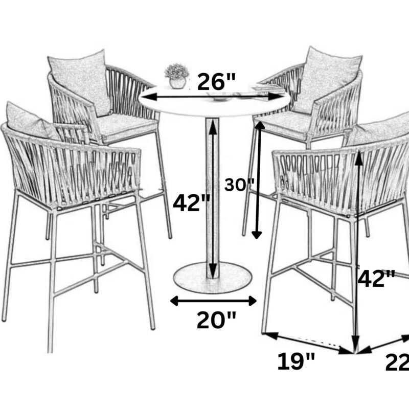 DEVOKO 5 Piece Patio Rope Bar Furniture Set For Outdoor Indoor (Grey) - Image 2