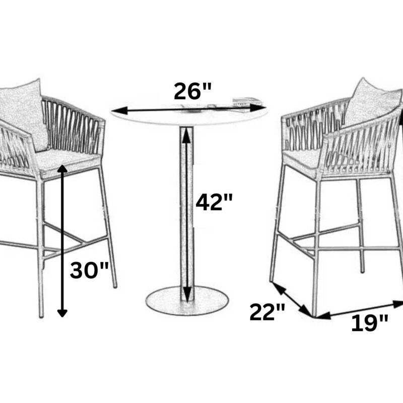 DEVOKO 3 Piece Patio Rope Bar Furniture Set For Outdoor Indoor (Grey) - Image 2