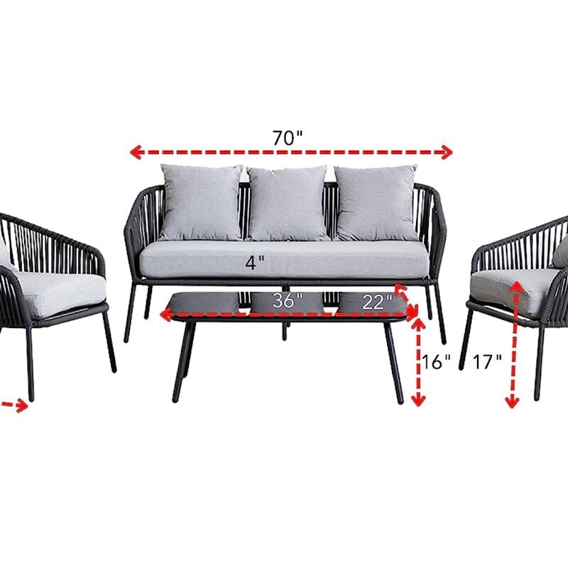 4 Piece Patio Sofa Set (Grey) - Image 3